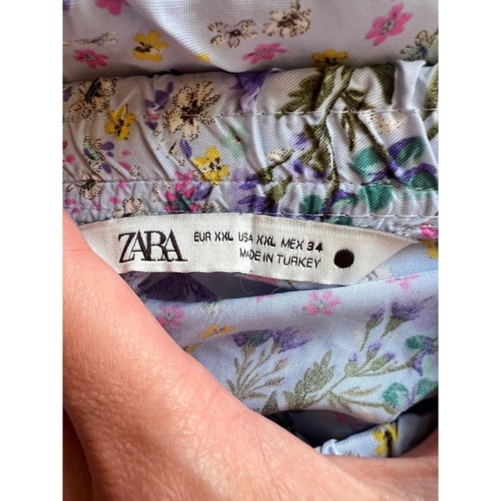 Zara Floral Maxi Skirt Womens XXL Light Blue Wildflower Elastic Waist Casual - Picture 3 of 6